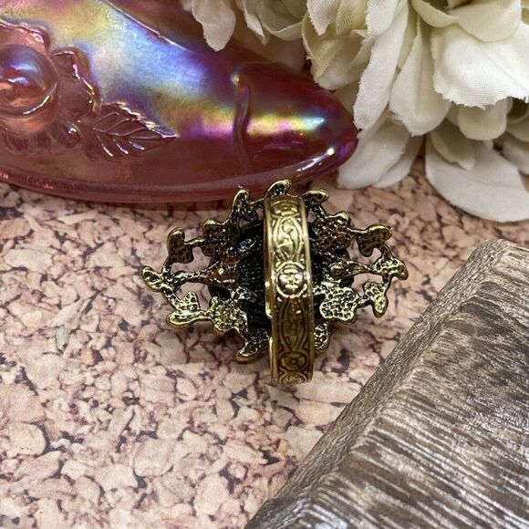 Valentine’s Day Renaissance Medieval gold Ring Mexican Fire Opal Dragons breath - Picture 13 of 16